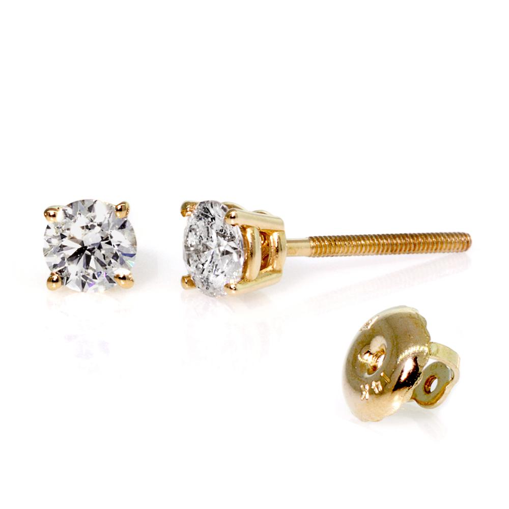 14K Solid Gold Round Brilliant0 0.40ctw Diamond Prong Solitaire Stud Earrings