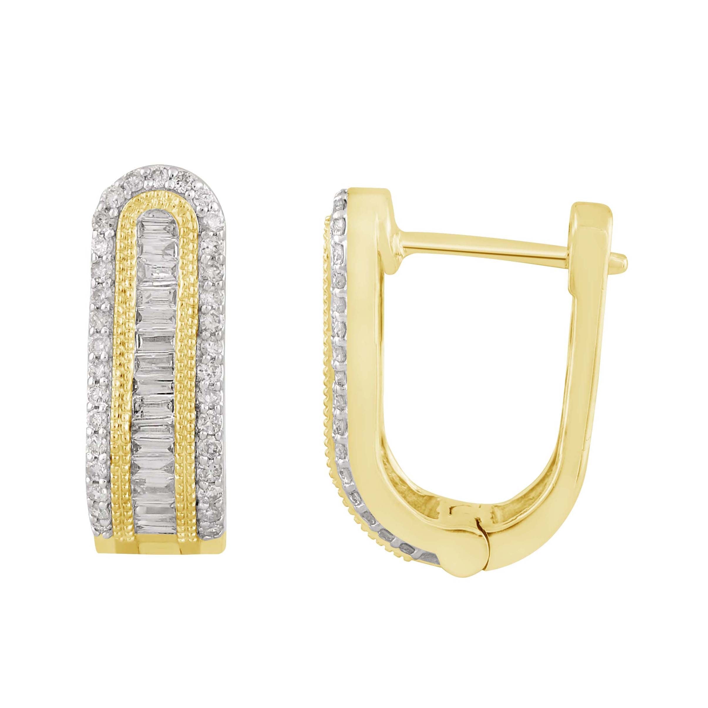 14K Solid Gold  0.50ctw Diamond Hoop Earrings