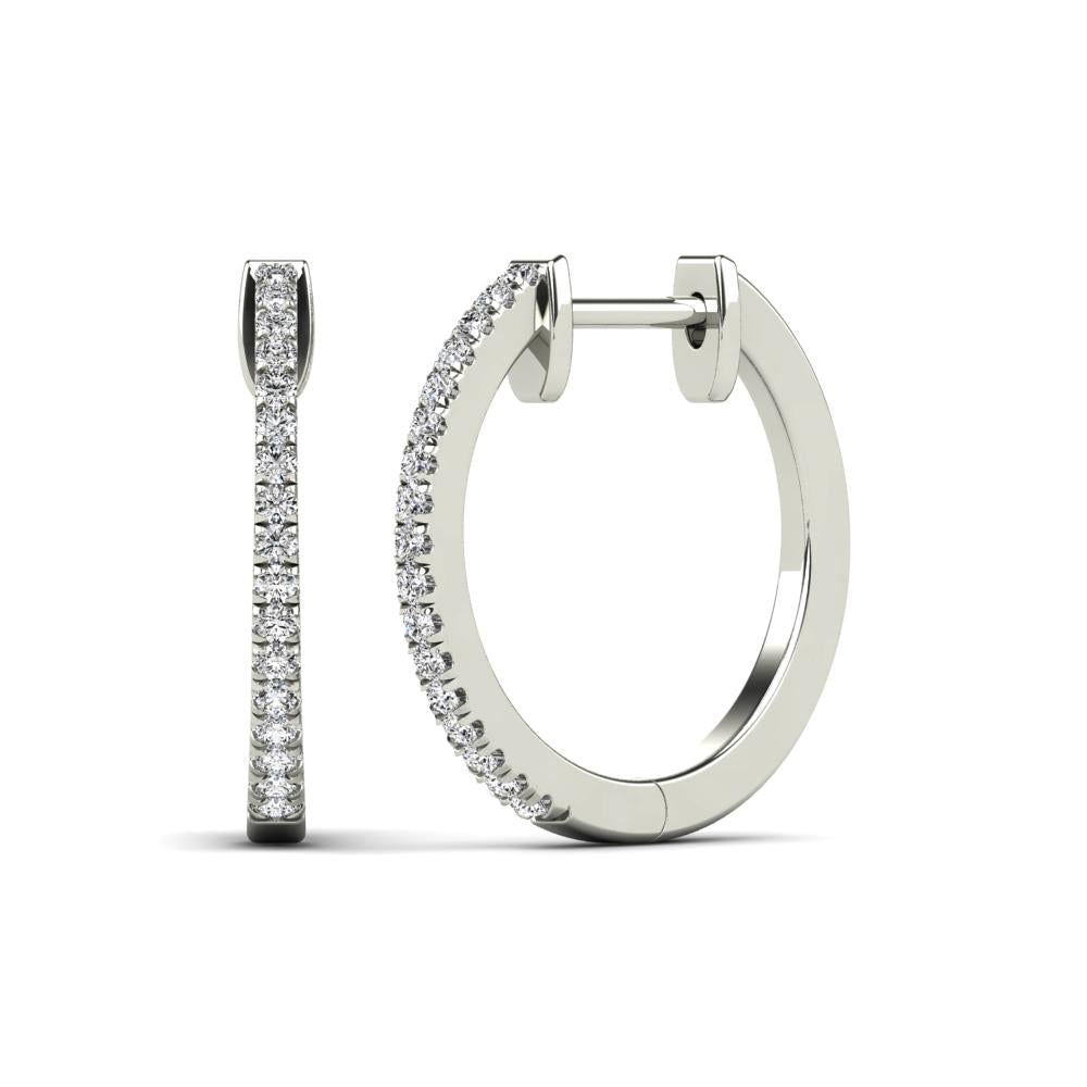 14K Solid Gold 0.16ctw Diamond Hoop Earrings