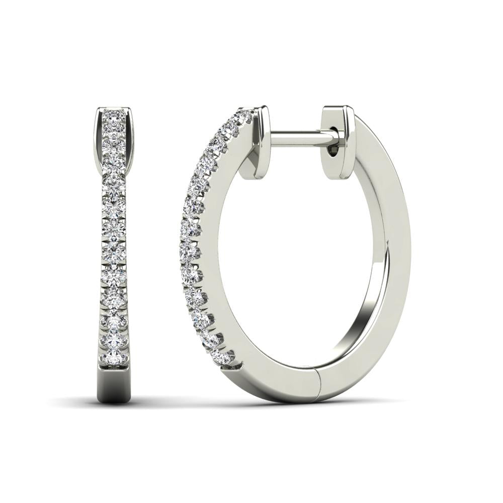 14K Solid Gold 0.12ctw Diamond Hoop Earrings