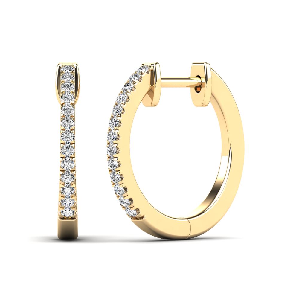 14K Solid Gold 0.12ctw Diamond Hoop Earrings