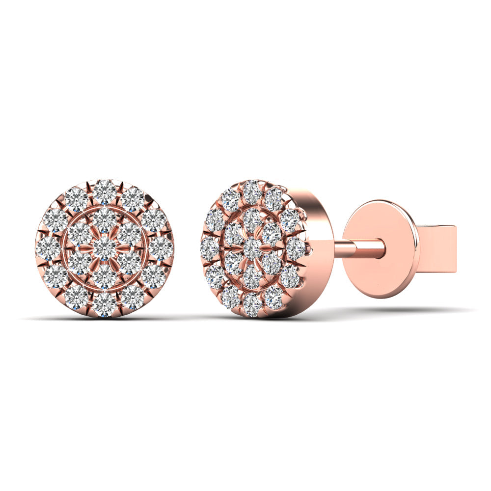 14K Solid Gold 0.12ctw Diamond Micro-pavé Round Stud Earrings