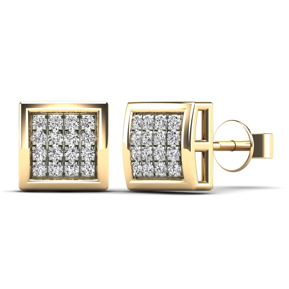 14K Solid Gold 0.10ctw Diamond Square Dome Stud Earrings