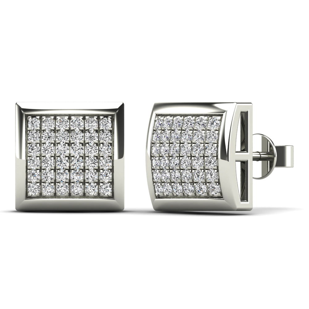14K Solid Gold 0.22ctw Diamond Square Dome Stud Earrings