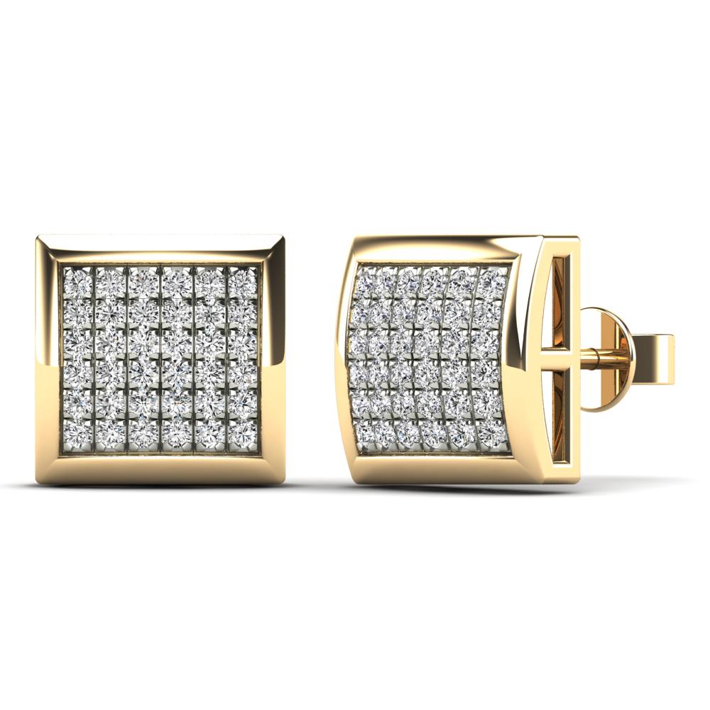 14K Solid Gold 0.22ctw Diamond Square Dome Stud Earrings