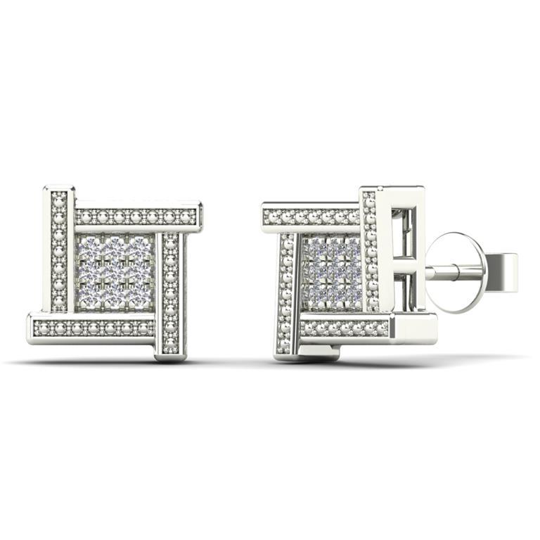 14K Solid Gold 0.05ctw Diamond Square Stud Earrings