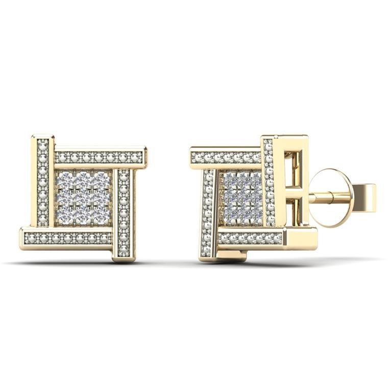 14K Solid Gold 0.05ctw Diamond Square Stud Earrings