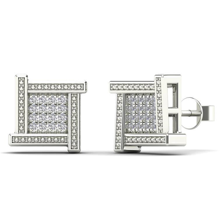14K Solid Gold 0.08ctw Diamond Square Stud Earrings
