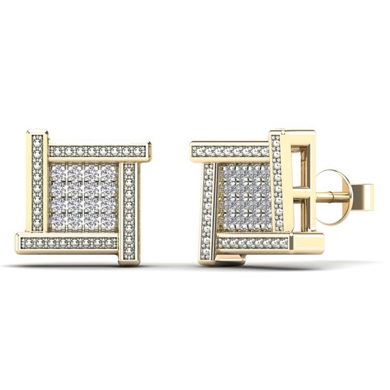 14K Solid Gold 0.08ctw Diamond Square Stud Earrings