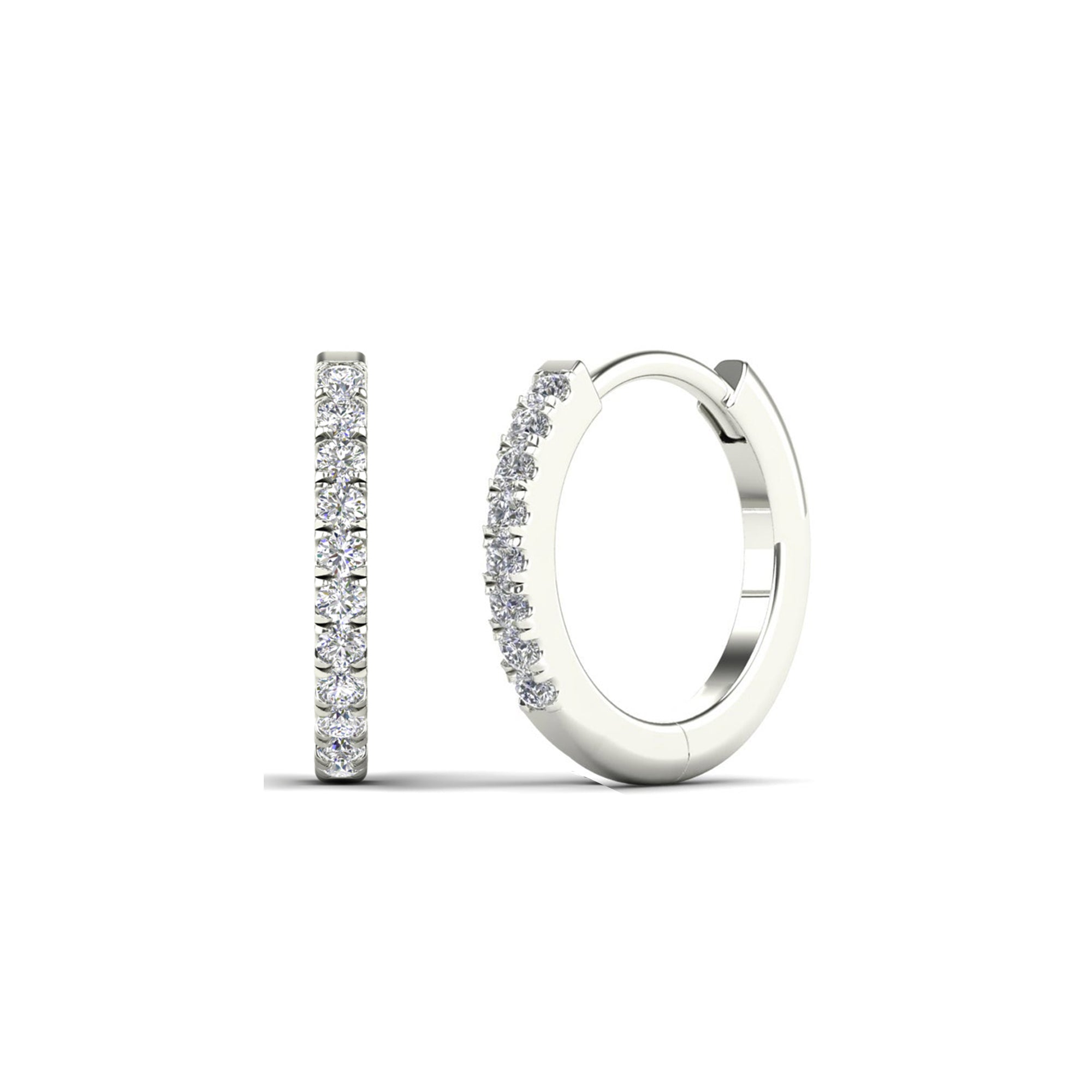 14K Solid Gold 0.08ctw Half Round Diamond Hoop Earrings