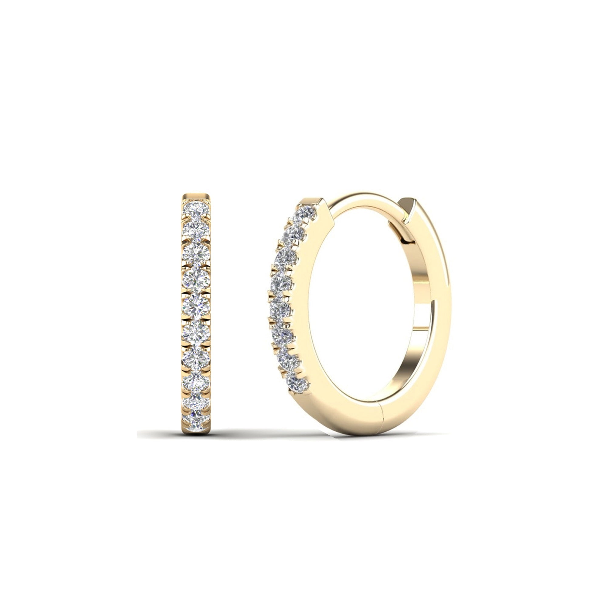 14K Solid Gold 0.08ctw Half Round Diamond Hoop Earrings