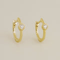 14K Solid Gold 0.07ctw Bazel Diamond Hoop Earrings