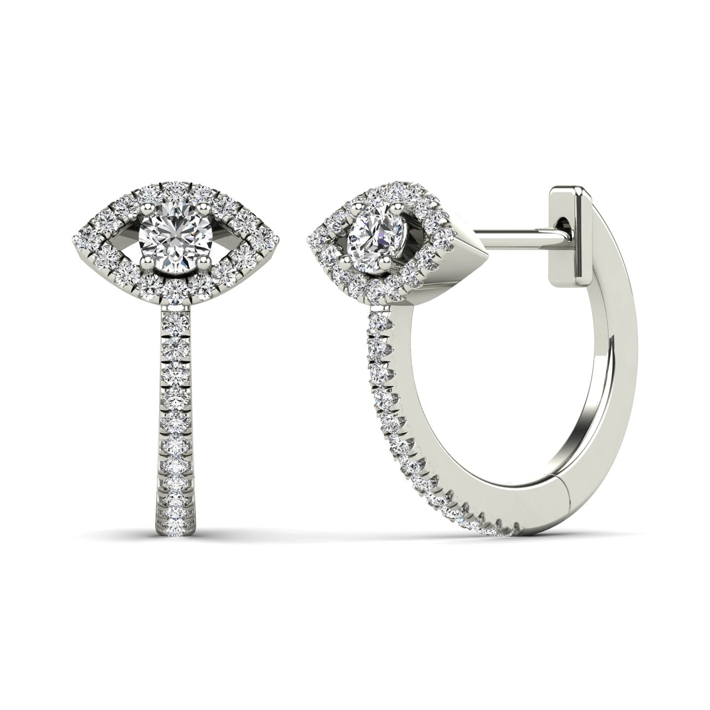 14K Solid Gold 0.24ctw Diamond Evil Eye Huggie Hoop Earrings