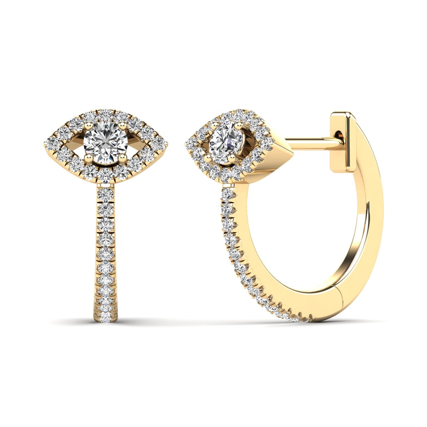 14K Solid Gold 0.24ctw Diamond Evil Eye Huggie Hoop Earrings
