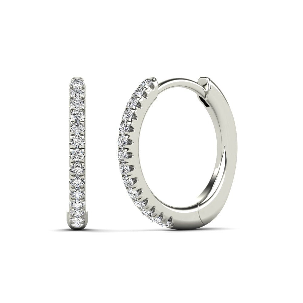 14K Solid Gold 0.08ctw Diamond Hoop Earrings