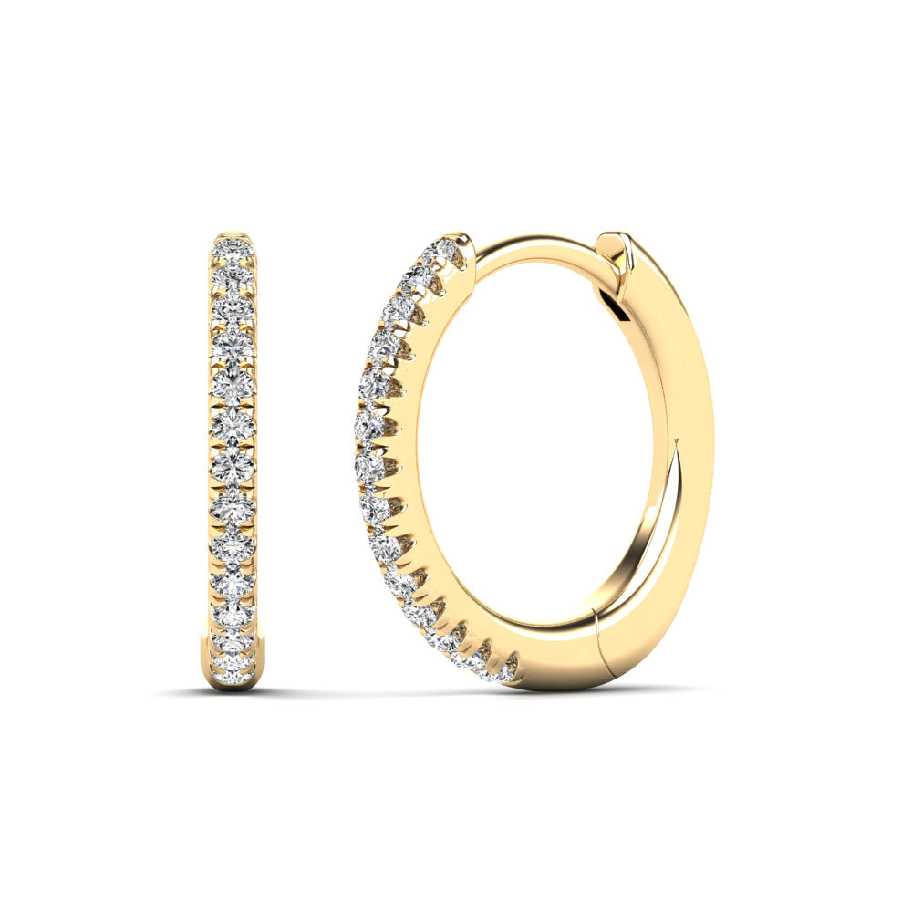 14K Solid Gold 0.08ctw Diamond Hoop Earrings