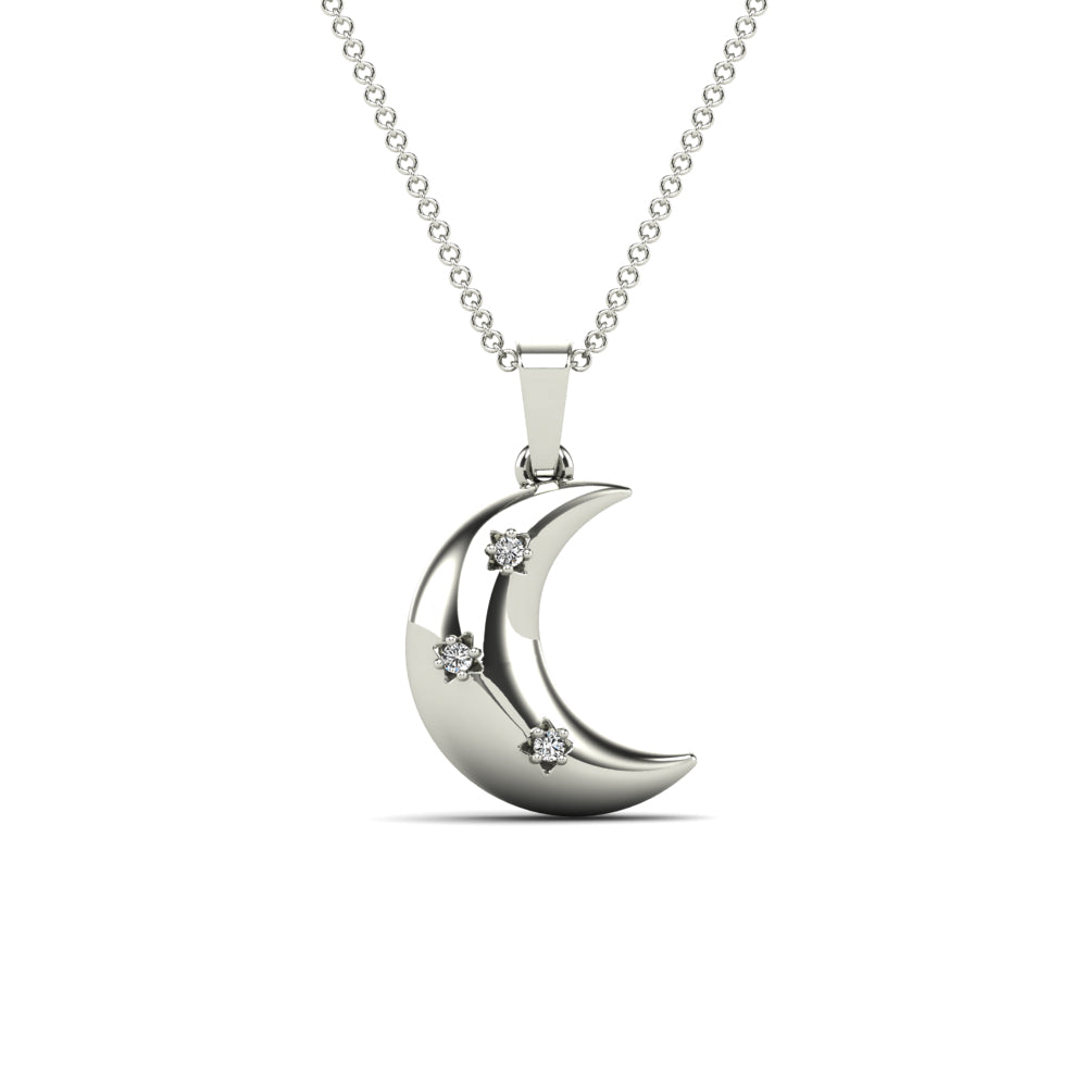 14K Solid Gold 0.03ctw Diamond Half Moon Crescent Pendant