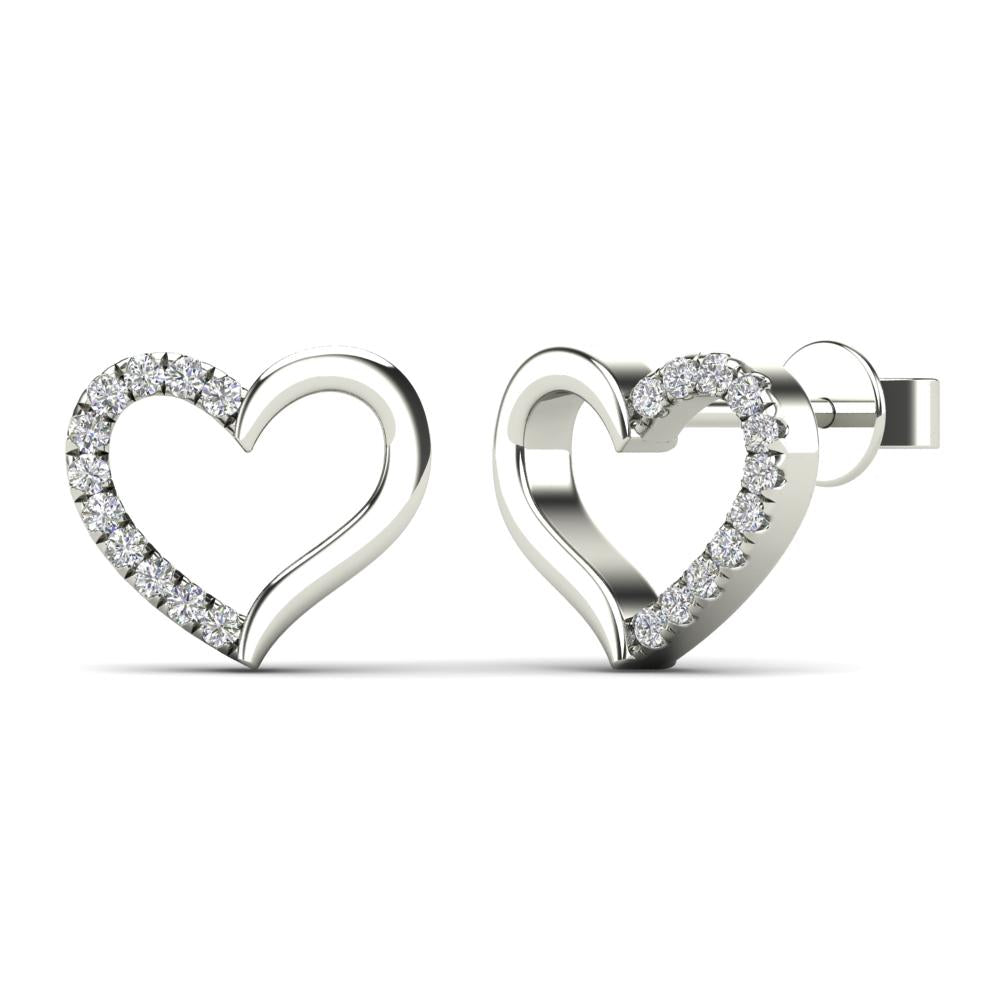 14K Solid Gold 0.07ctw Diamond Heart Stud Earrings