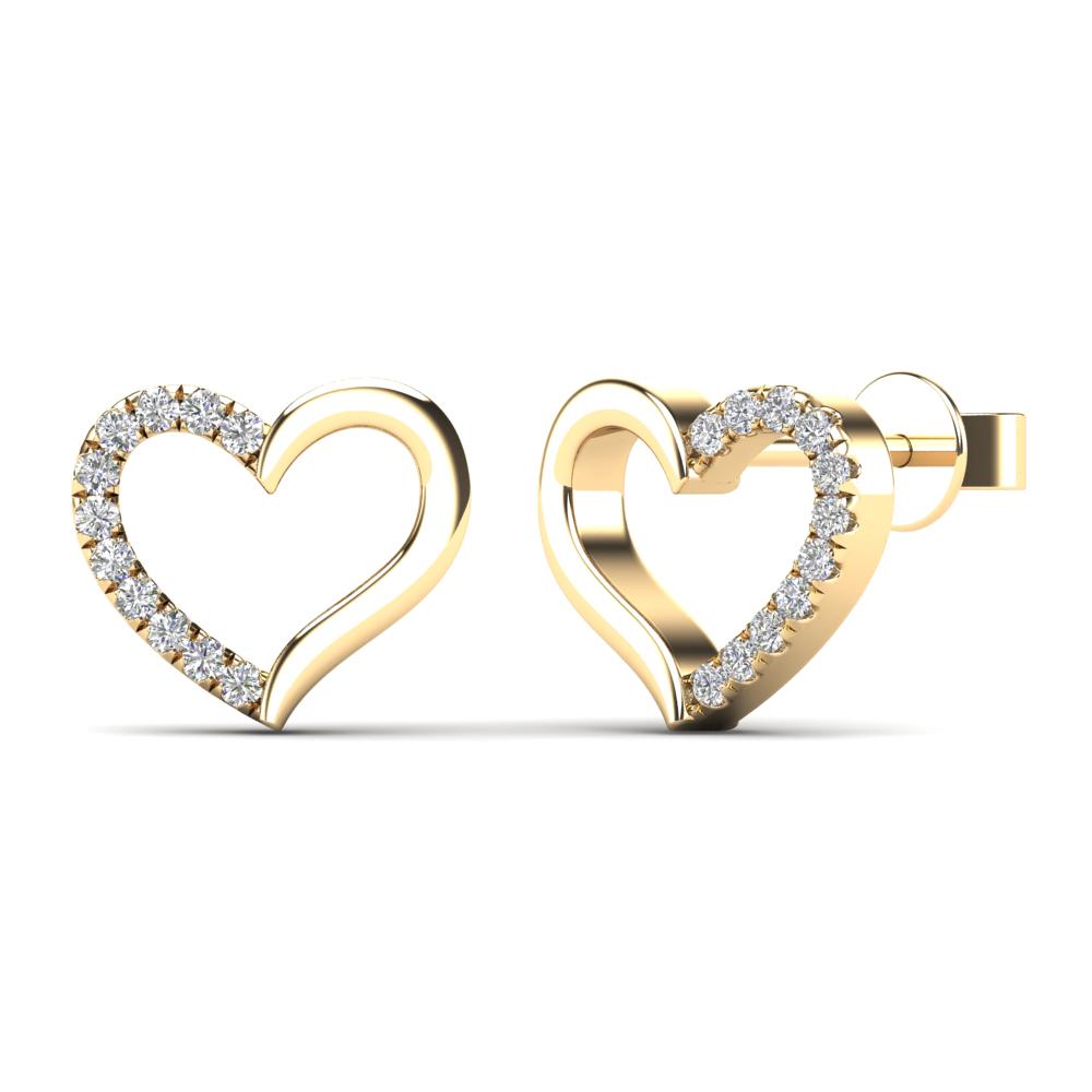 14K Solid Gold 0.07ctw Diamond Heart Stud Earrings