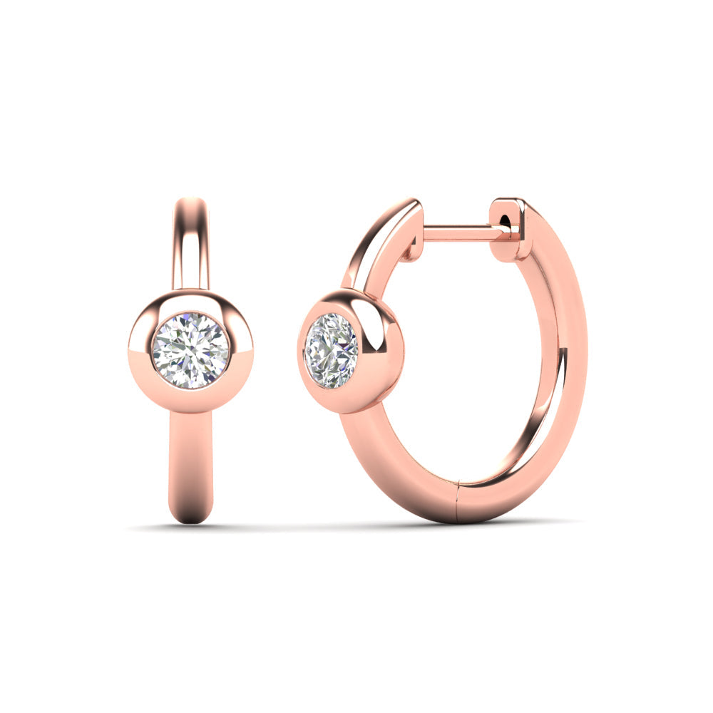 14K Solid Gold 0.12ctw Diamond Hoop Earrings