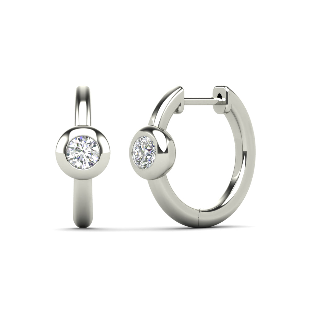 14K Solid Gold 0.12ctw Diamond Hoop Earrings