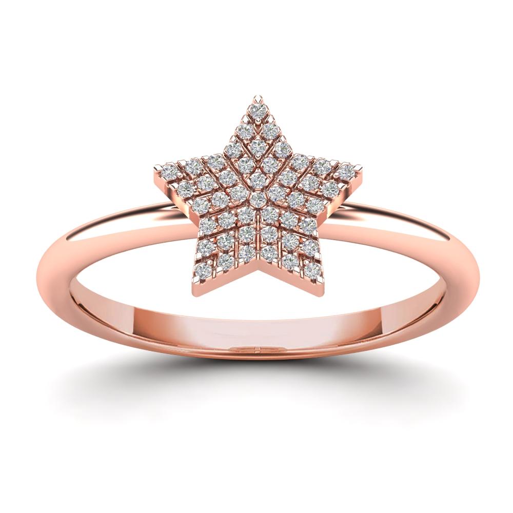 14K Solid Gold 0.12ctw Diamond Iced Out Star Womens Ring