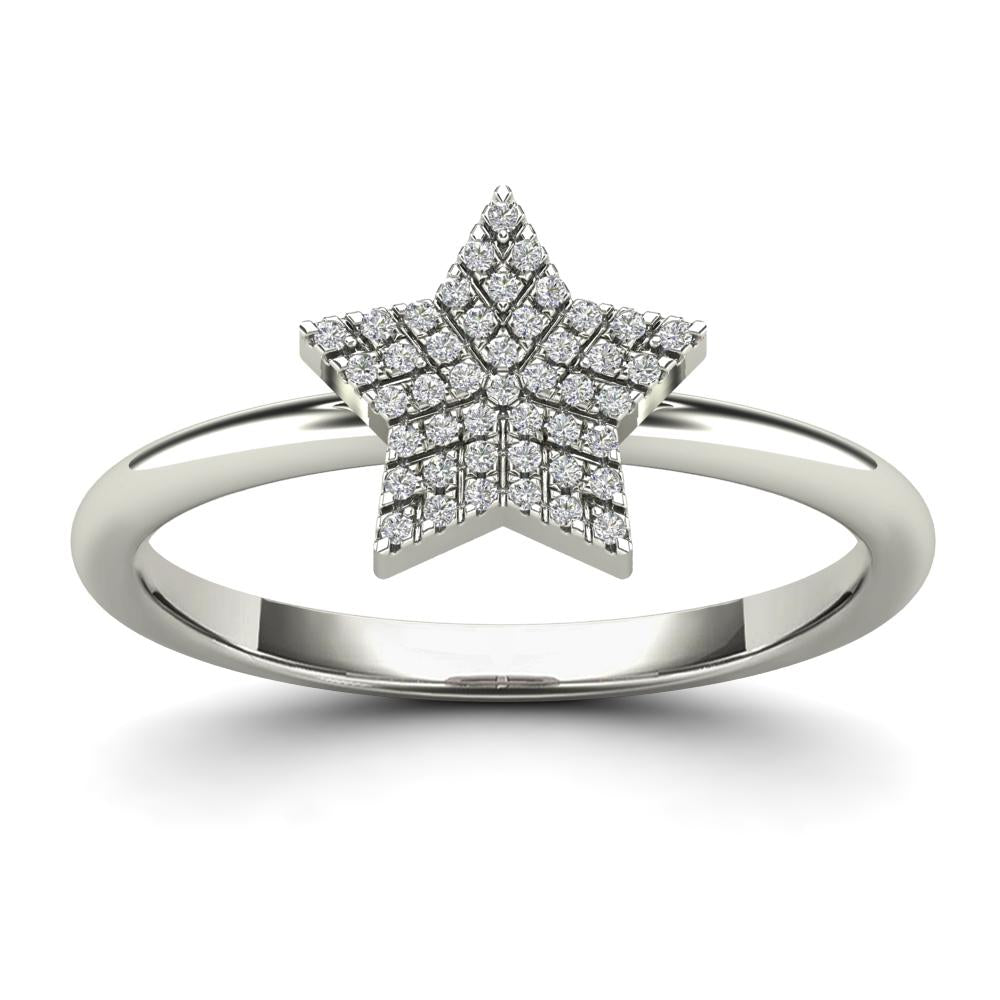 14K Solid Gold 0.12ctw Diamond Iced Out Star Womens Ring