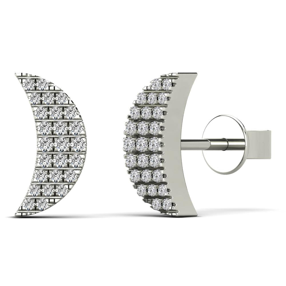 14K Solid Gold 0.08ctw Diamond Crescent Luna Stud Earrings