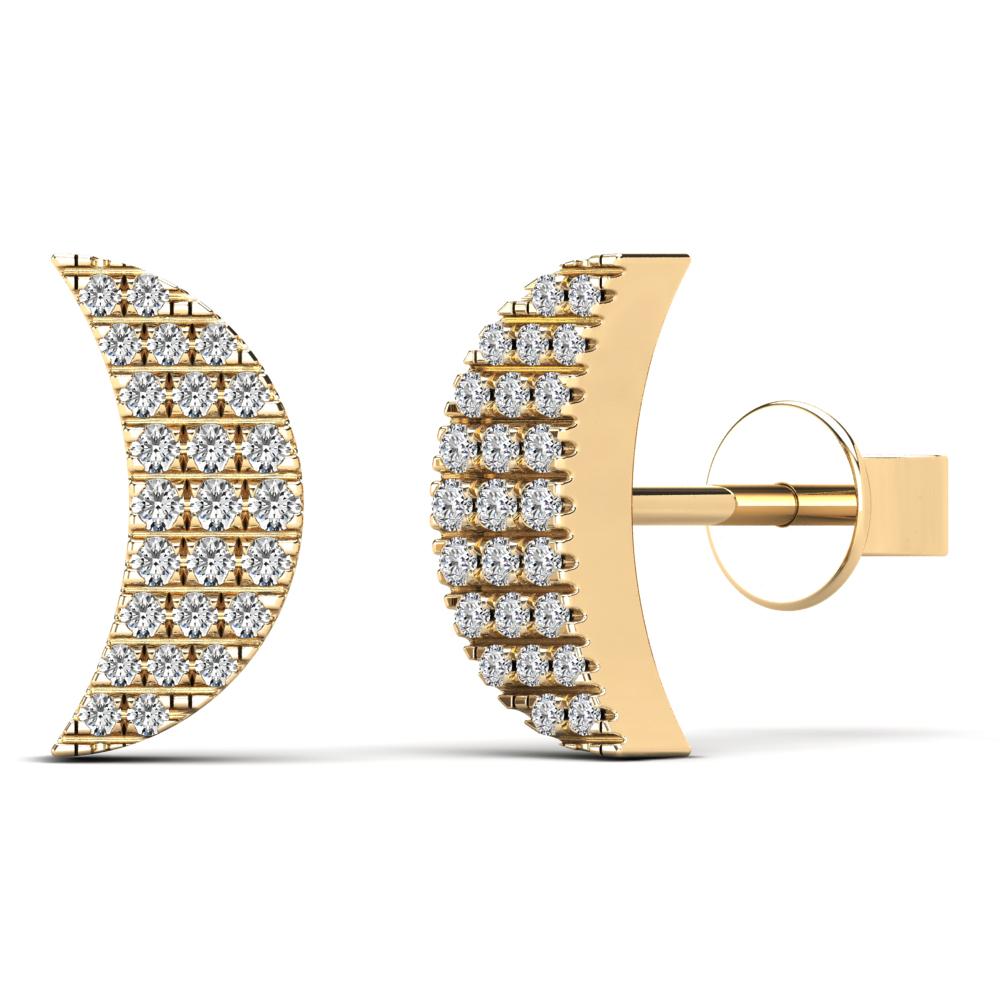 14K Solid Gold 0.08ctw Diamond Crescent Luna Stud Earrings