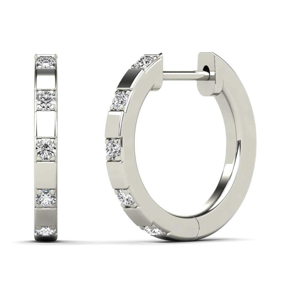 14K Solid Gold 0.10ctw Diamond Hoop Earrings