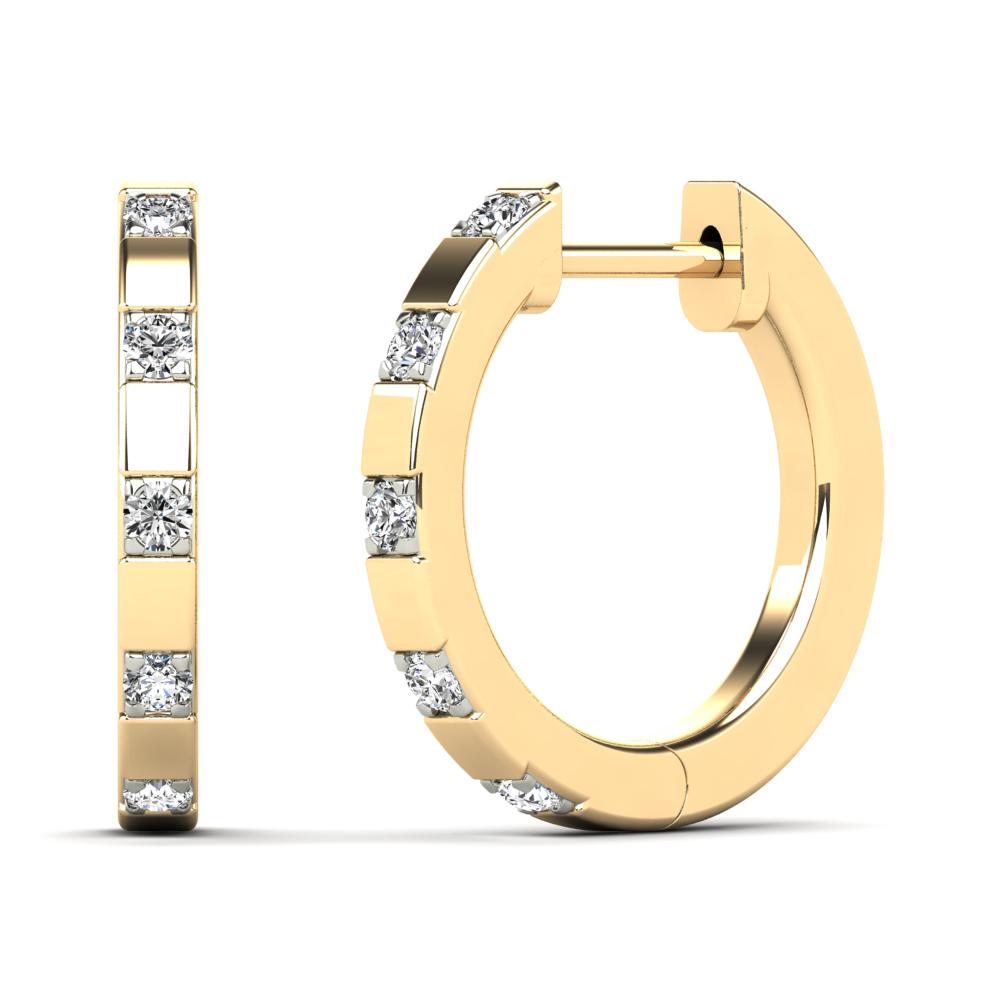 14K Solid Gold 0.10ctw Diamond Hoop Earrings