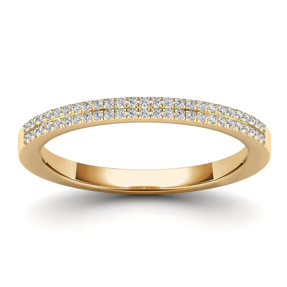 14K Solid Gold 0.16ctw Diamond Double Line Half Eternity Womens Wedding Band