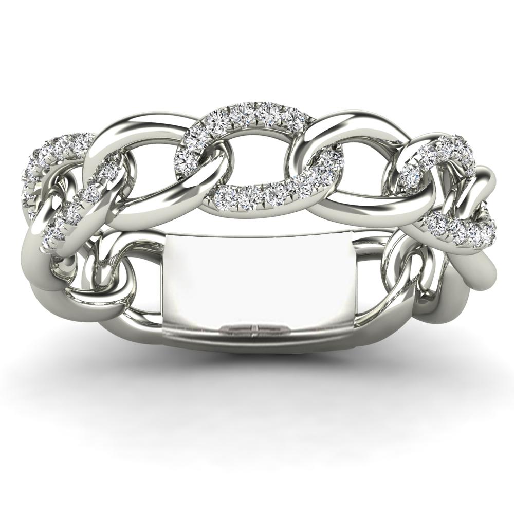 14K Solid Gold 0.19ctw Diamond Cuban Link Womens Statement Ring