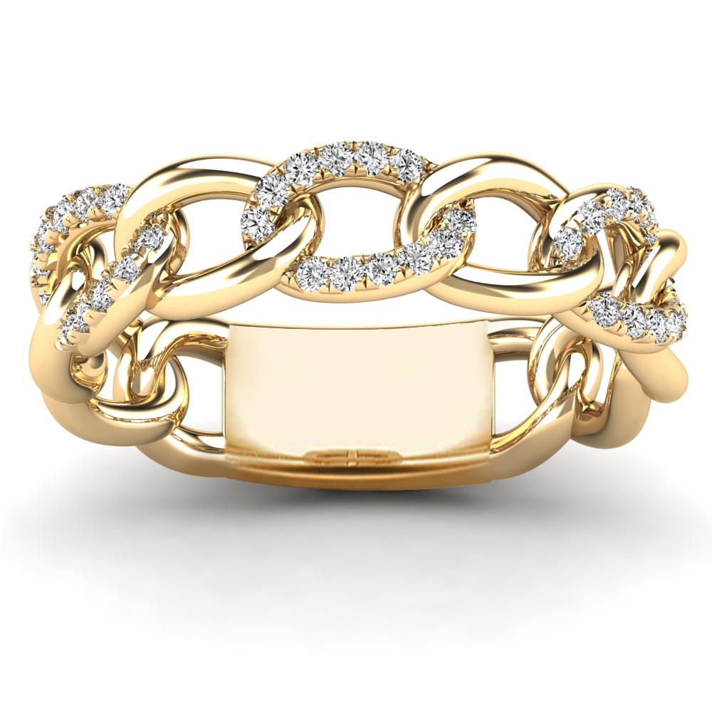 14K Solid Gold 0.19ctw Diamond Cuban Link Womens Statement Ring