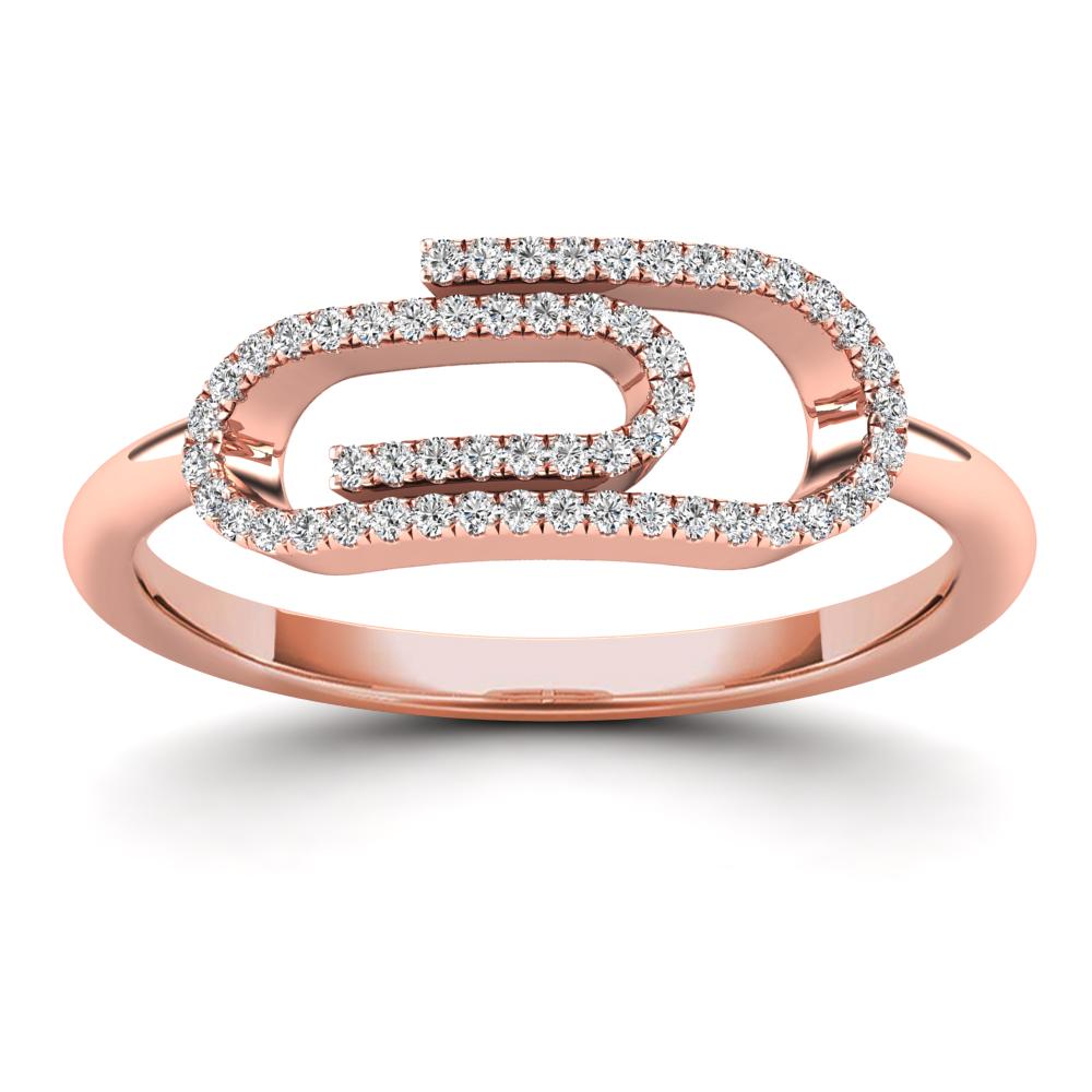 14K Solid Gold 0.11ctw Diamond Safety Pin Womens Ring