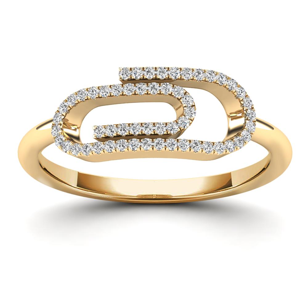 14K Solid Gold 0.11ctw Diamond Safety Pin Womens Ring