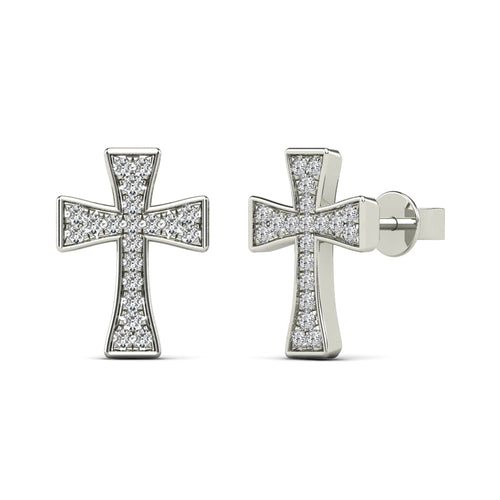 14K Solid Gold  0.12ctw Diamond Cross Stud Earrings