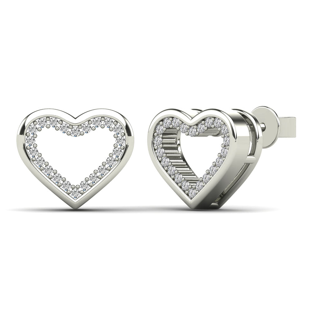 14K Solid Gold 0.13ctw Diamond Open Heart Stud Earrings