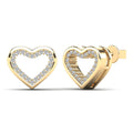 14K Solid Gold 0.13ctw Diamond Open Heart Stud Earrings
