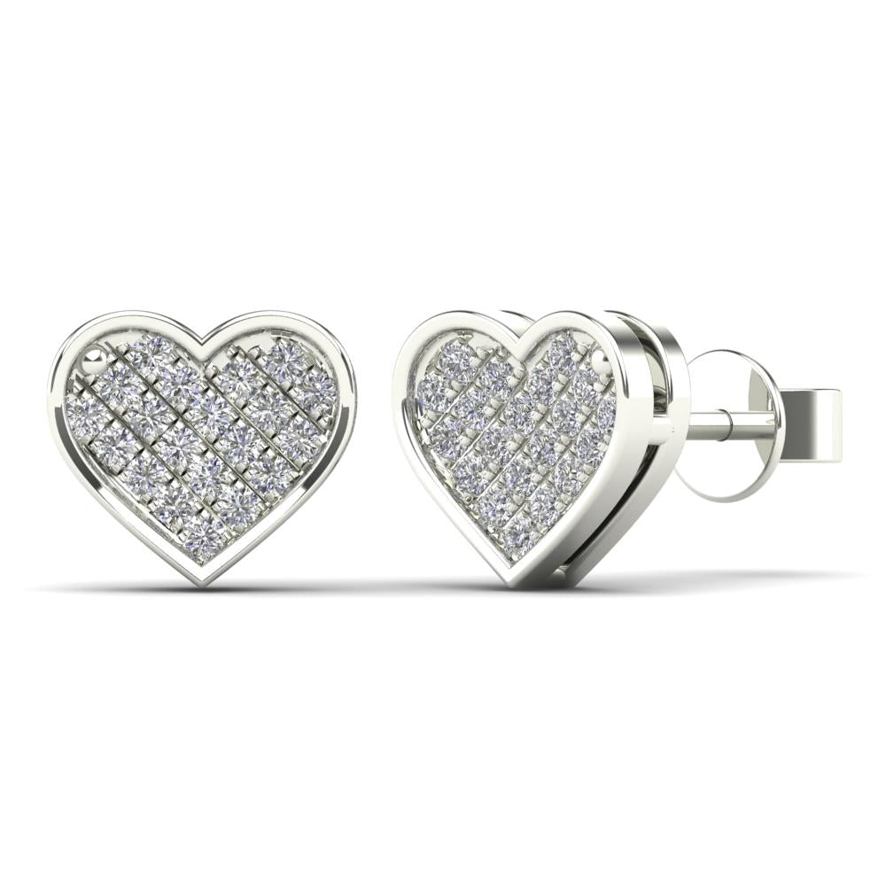 14K Solid Gold 0.10ctw Diamond Heart Stud Earrings