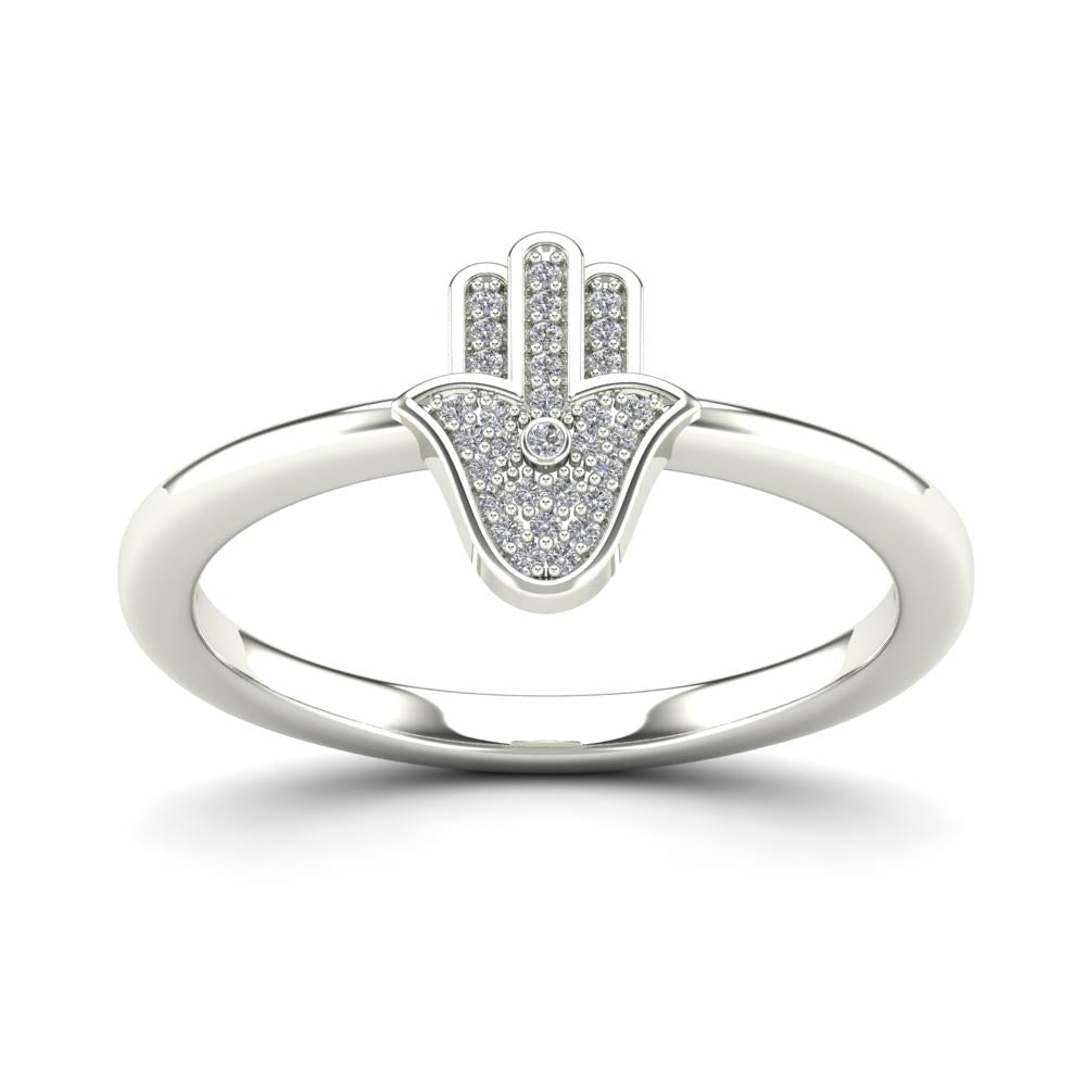 14K Solid Gold 0.06ctw Diamond Mini Hamsa Ladies Ring