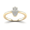 14K Solid Gold 0.06ctw Diamond Mini Hamsa Ladies Ring