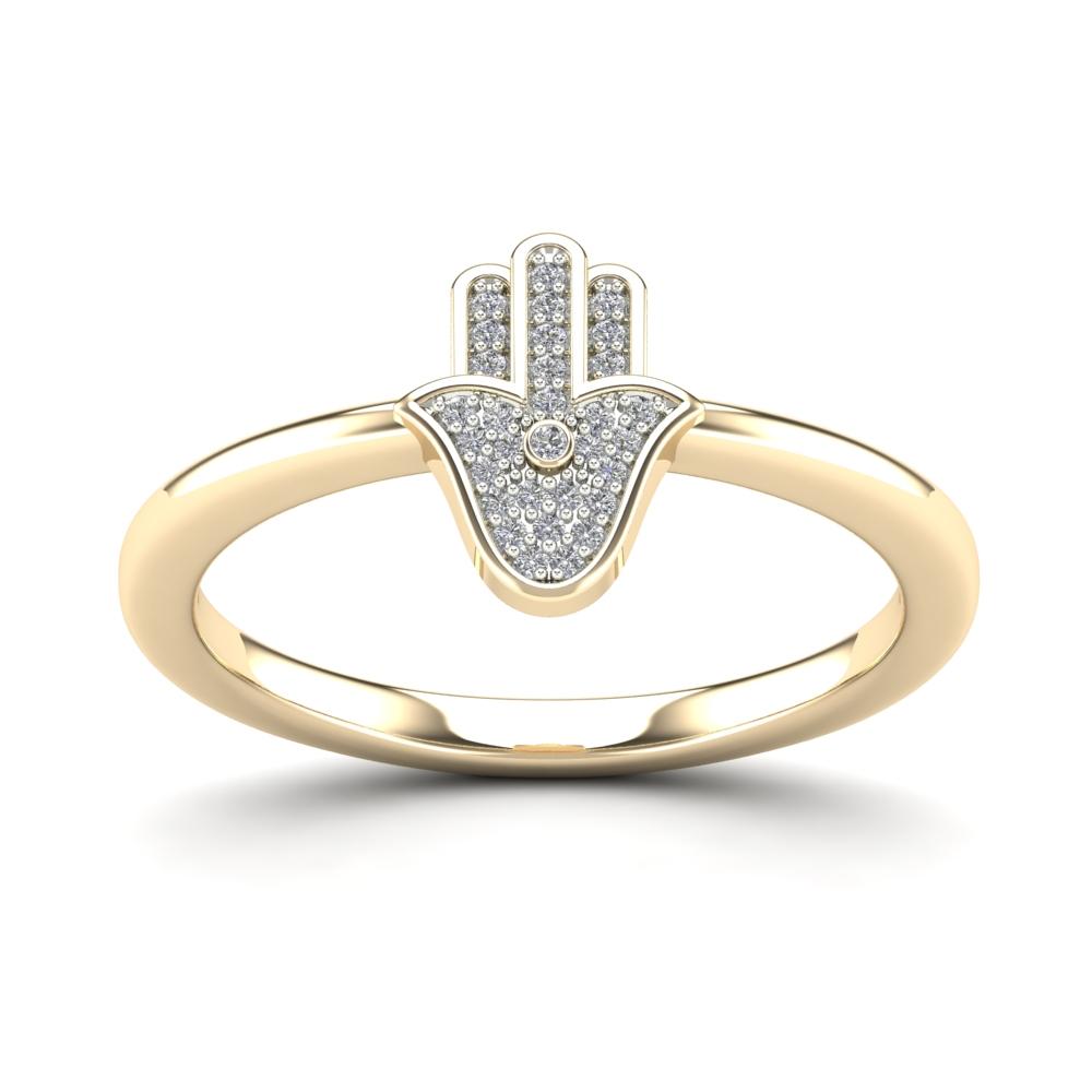 14K Solid Gold 0.06ctw Diamond Mini Hamsa Ladies Ring