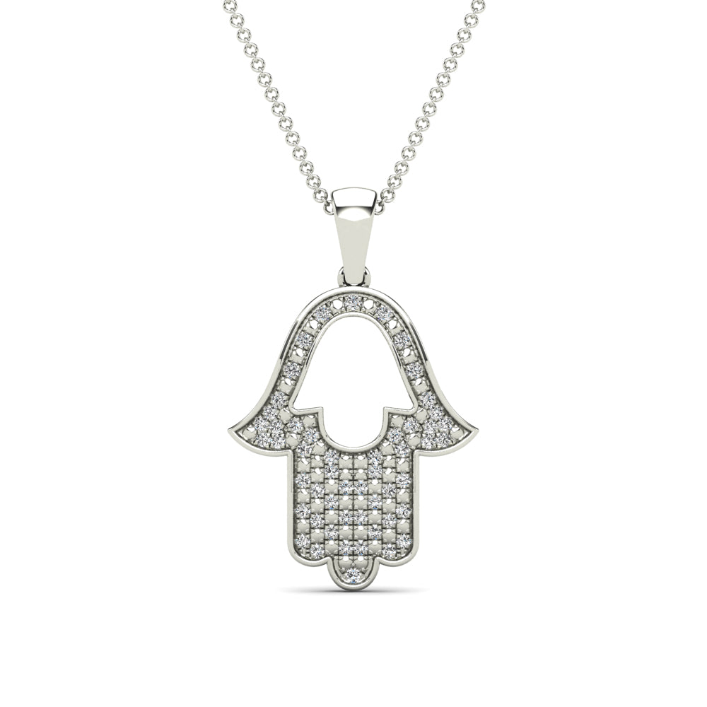 14K Solid Gold 0.12ctw Diamond Hamsa Pendants