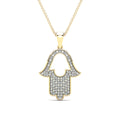 14K Solid Gold 0.12ctw Diamond Hamsa Pendants