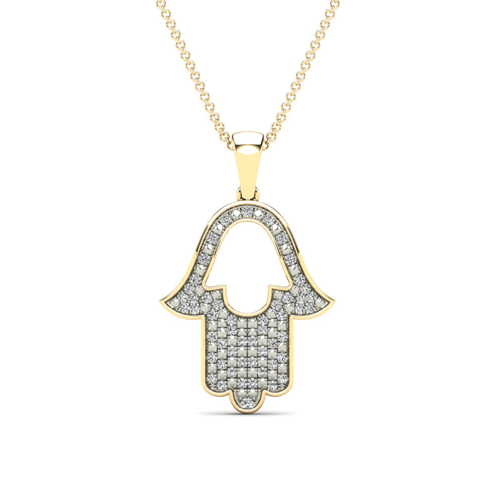 14K Solid Gold 0.12ctw Diamond Hamsa Pendants
