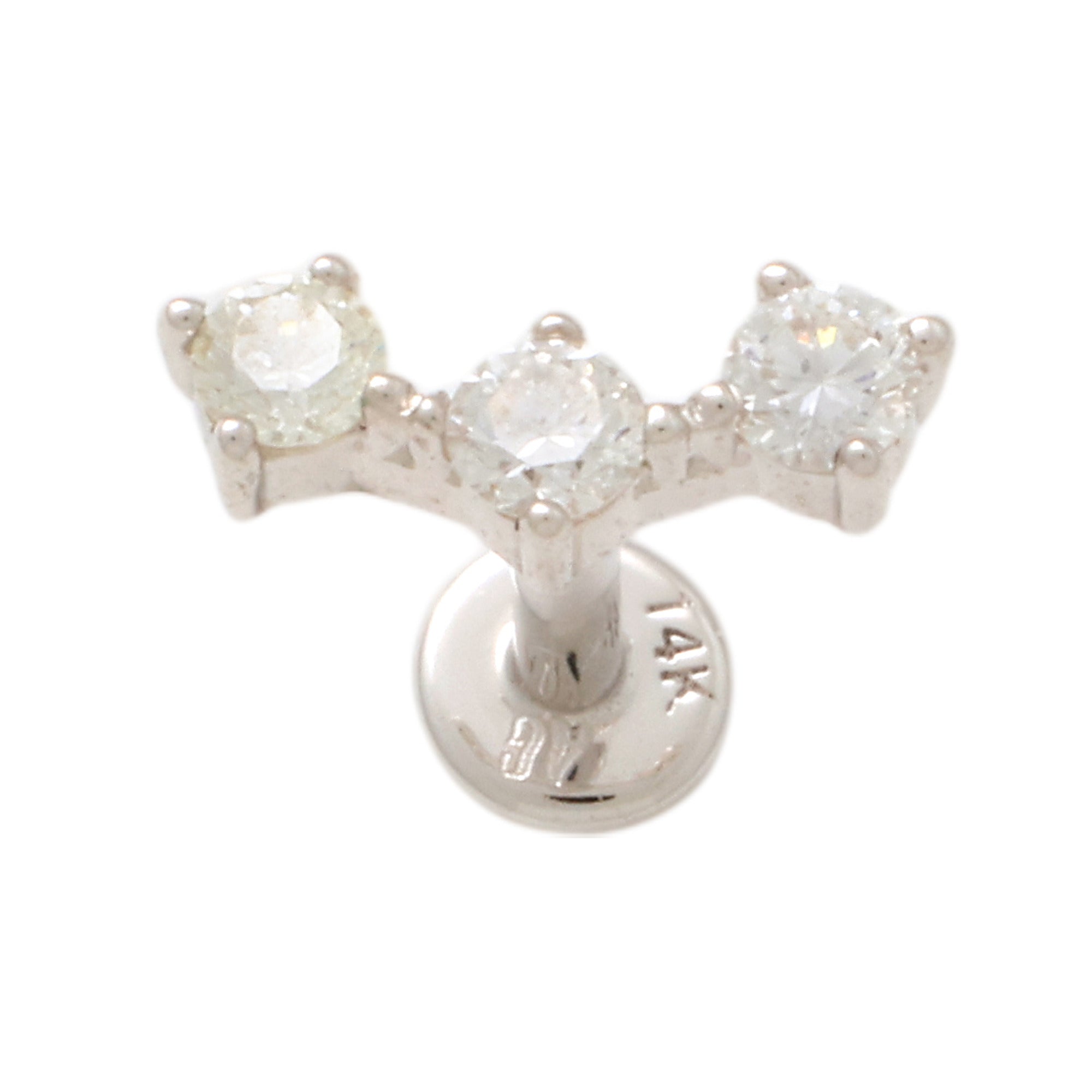 14K Solid Gold 0.069ctw Three Round Diamond Tragus Ear Piercing 18gauge - More Size Option