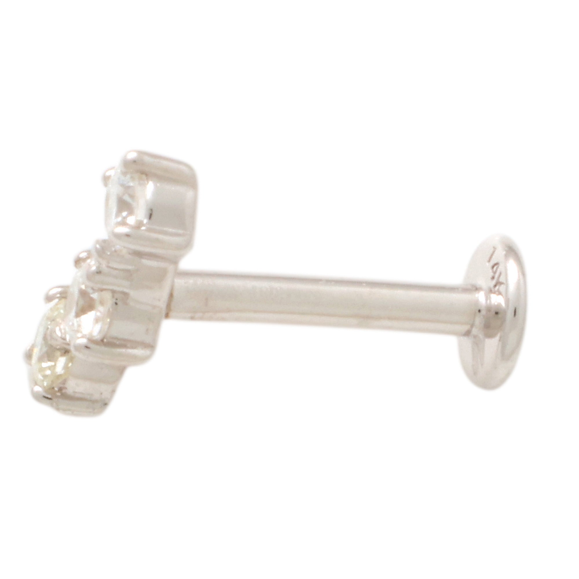 14K Solid Gold 0.069ctw Three Round Diamond Tragus Ear Piercing 18gauge - More Size Option