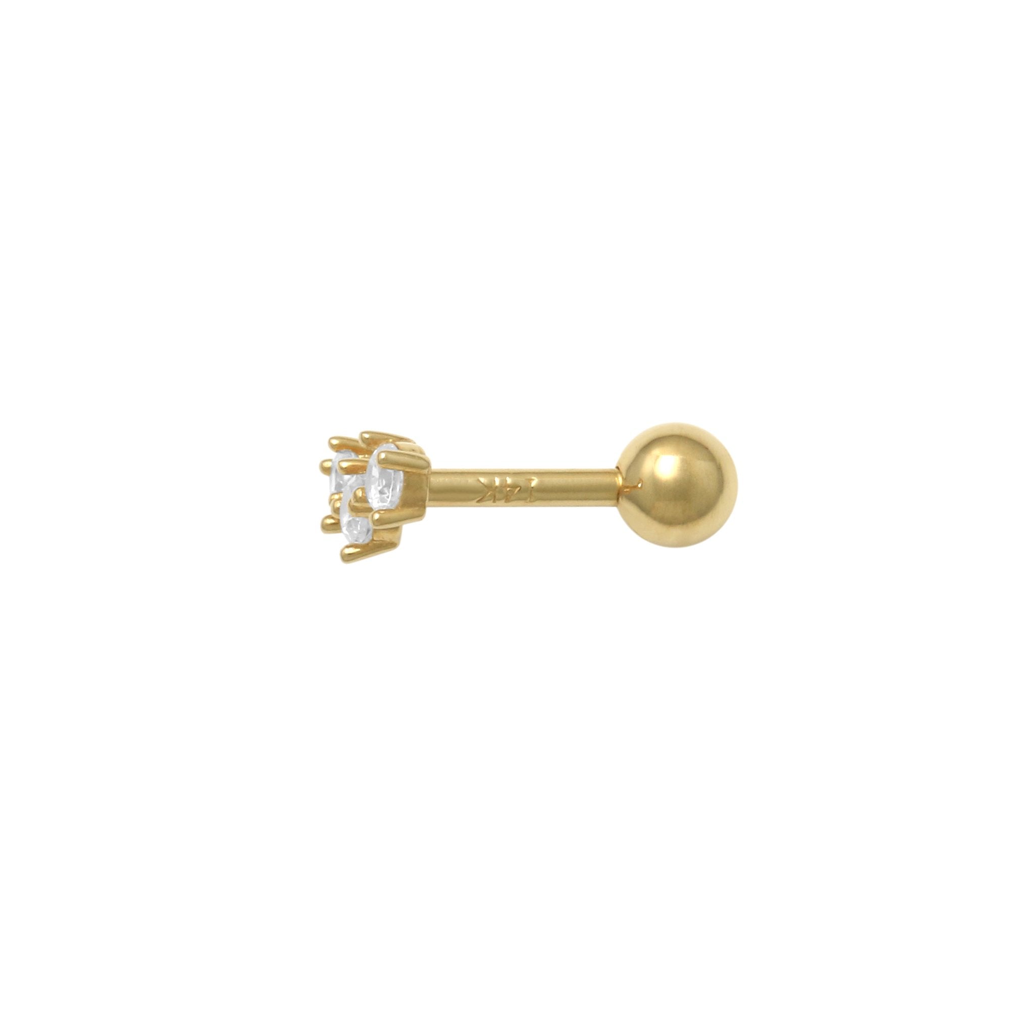 14K Solid Gold 0.069ctw Three Round Diamond Tragus Ear Piercing 18gauge - More Size Option