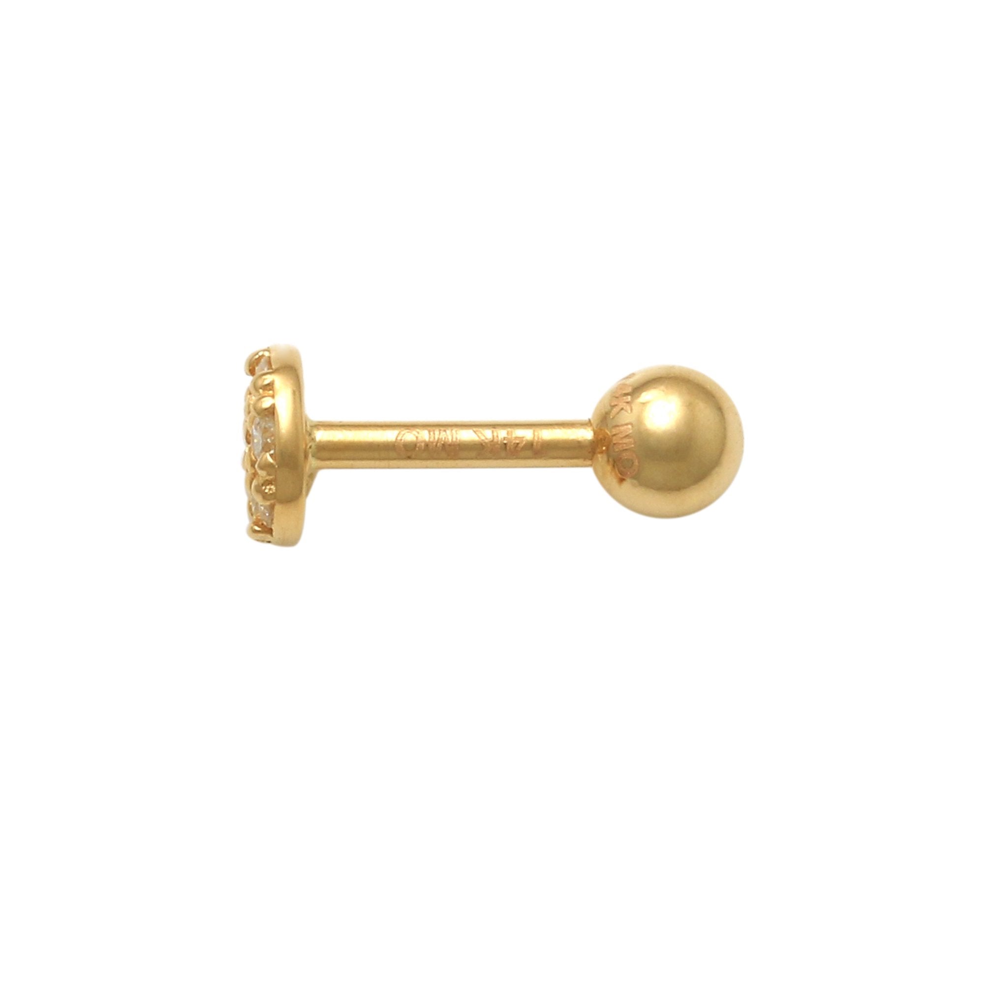 14K Solid Gold 0.042ctw Diamond Mini Round Ear Piercing 18gauge